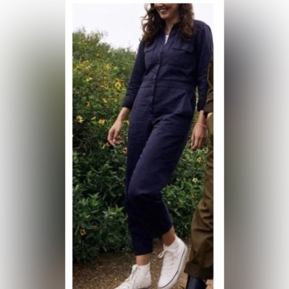 OuterKnown S.E.A long sleeve dark navy blue button front jumpsuit size medium